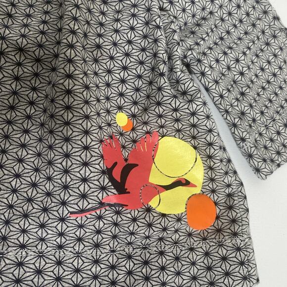 TEA COLLECTION Happy Hoodie Geometric With Bird L/S Top Girls Sz 4 Gray Blue - Picture 2 of 7